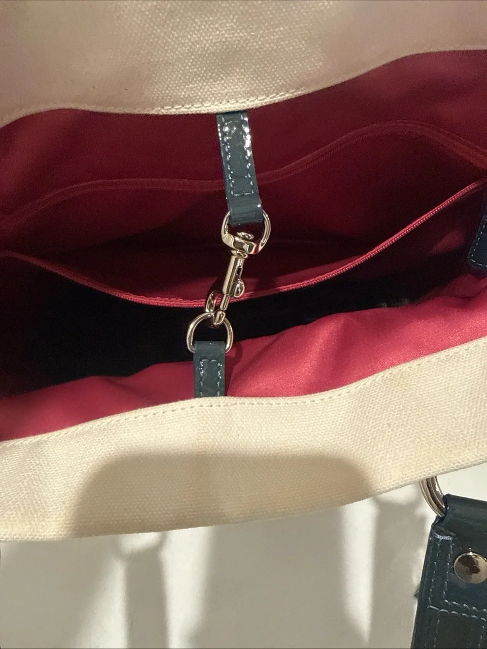 Coach Cream Canvas Tote with Blueberry Print & Navy Handles